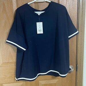 Crown & Ivy Dark Blue Top with Light Accents